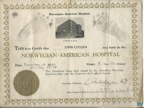 Download Norway Norwegian American hospital birth certificate Photoshop template